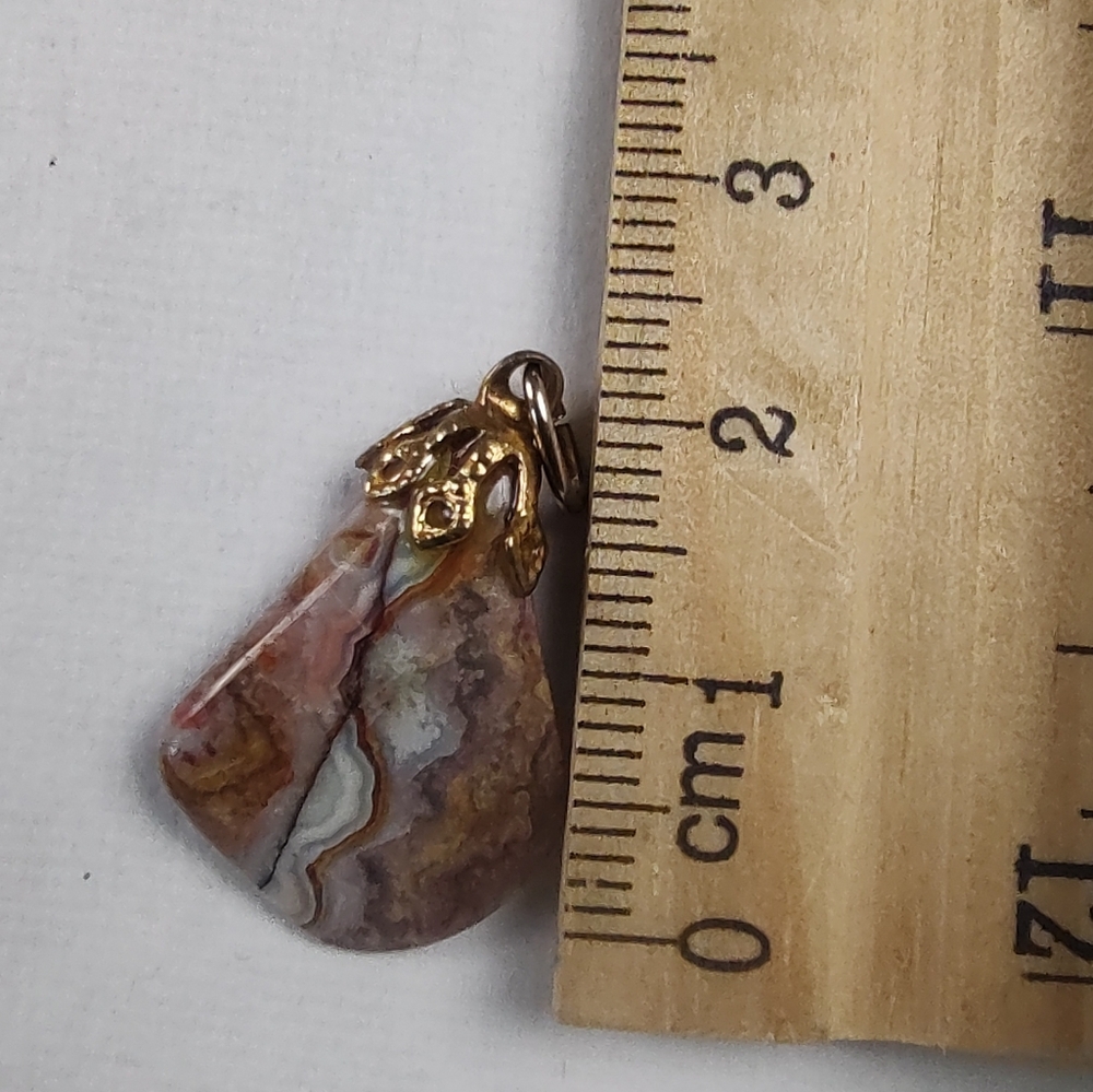 Gold-Tone Natural Stone Teardrop Pendant Necklace Pink Brown